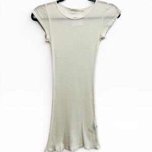 Enza Costa Ribbed Tunic Longline Tee Shirt Ivory White Made USA NWT Size S